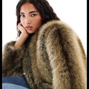 Brave Soul Faux Fur Jacket in Brown